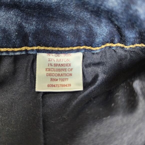 SO Brand Dark Wash Denim Embroidered 5 Pocket Button Jeggings Women's Size 15 - Picture 9 of 10